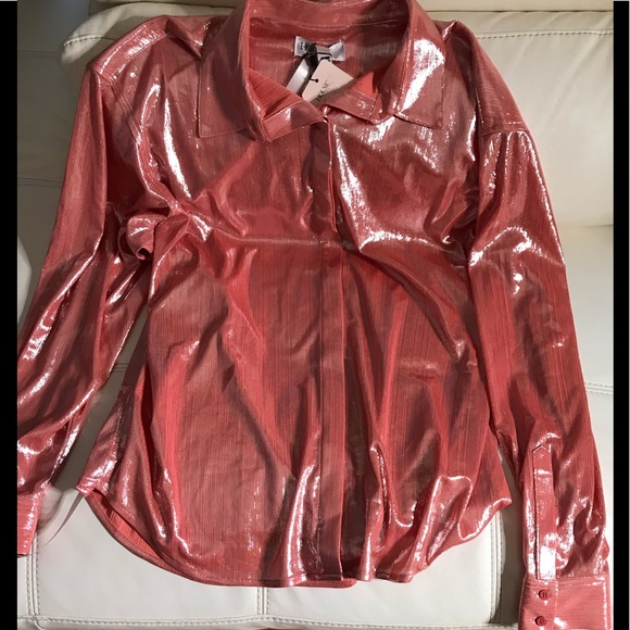Pink metallic button down shit - Picture 1 of 3
